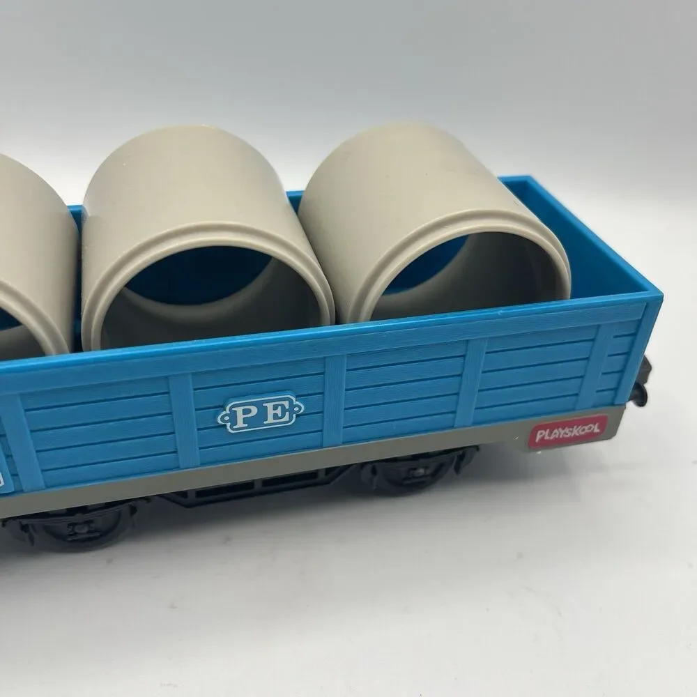 1988  Teal Blue Playskool Express Train PE Freight Car With 3 Cargo Pipes